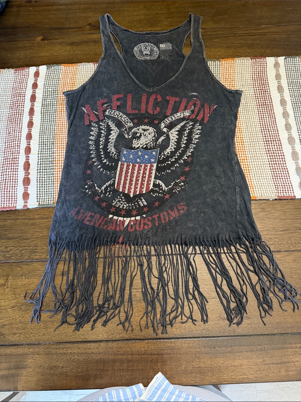 Affliction Women's Black Fringe Graphic Tank Top